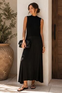 Lovestitch Black Sleeveless Mock Neck Maxi Dress Size Small